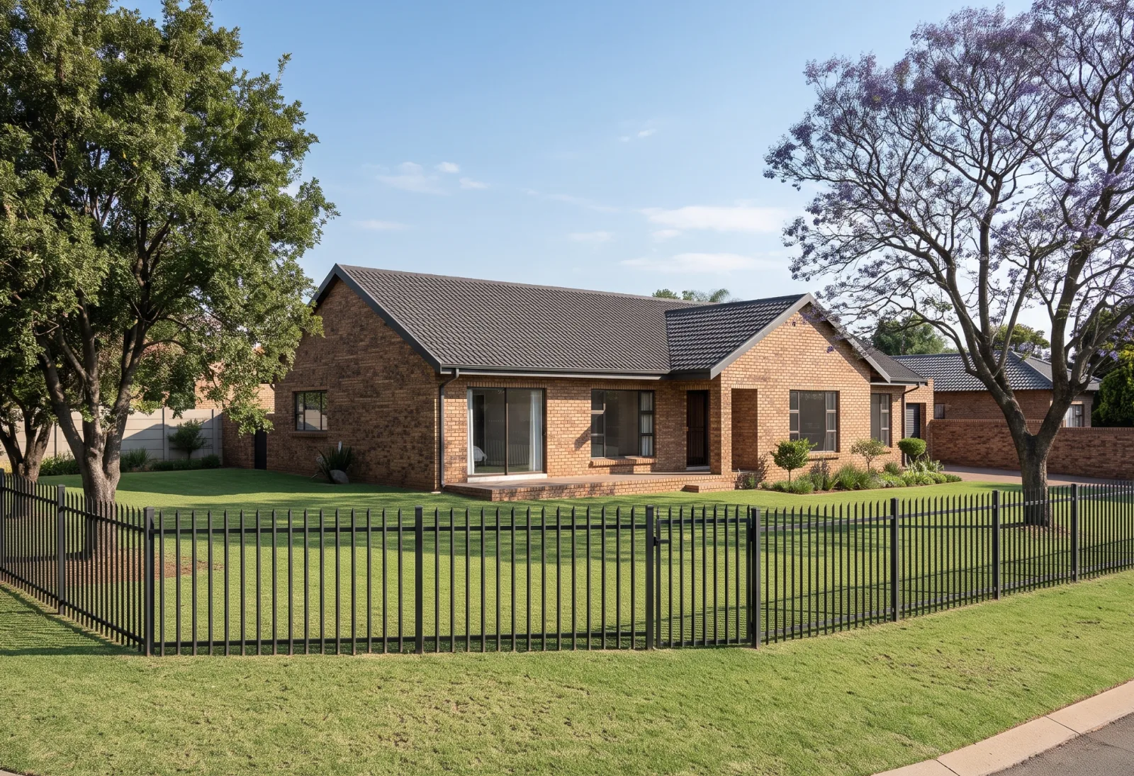 A face-brick home behind a palisade fence in a Gauteng suburb