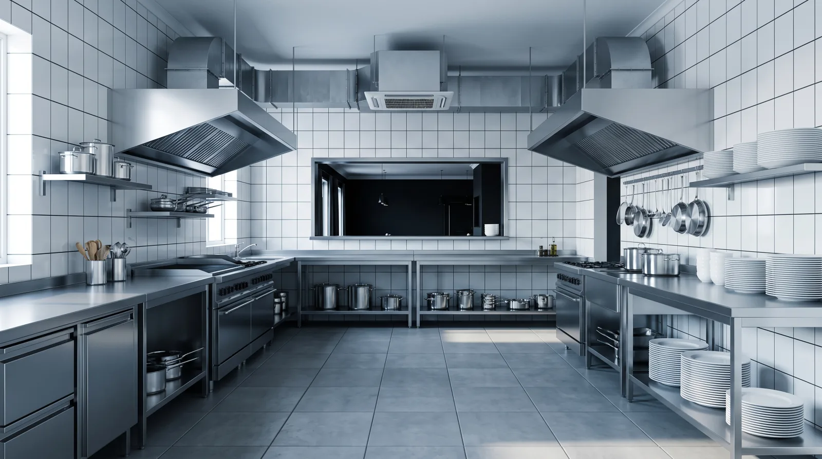 A commercial restaurant kitchen