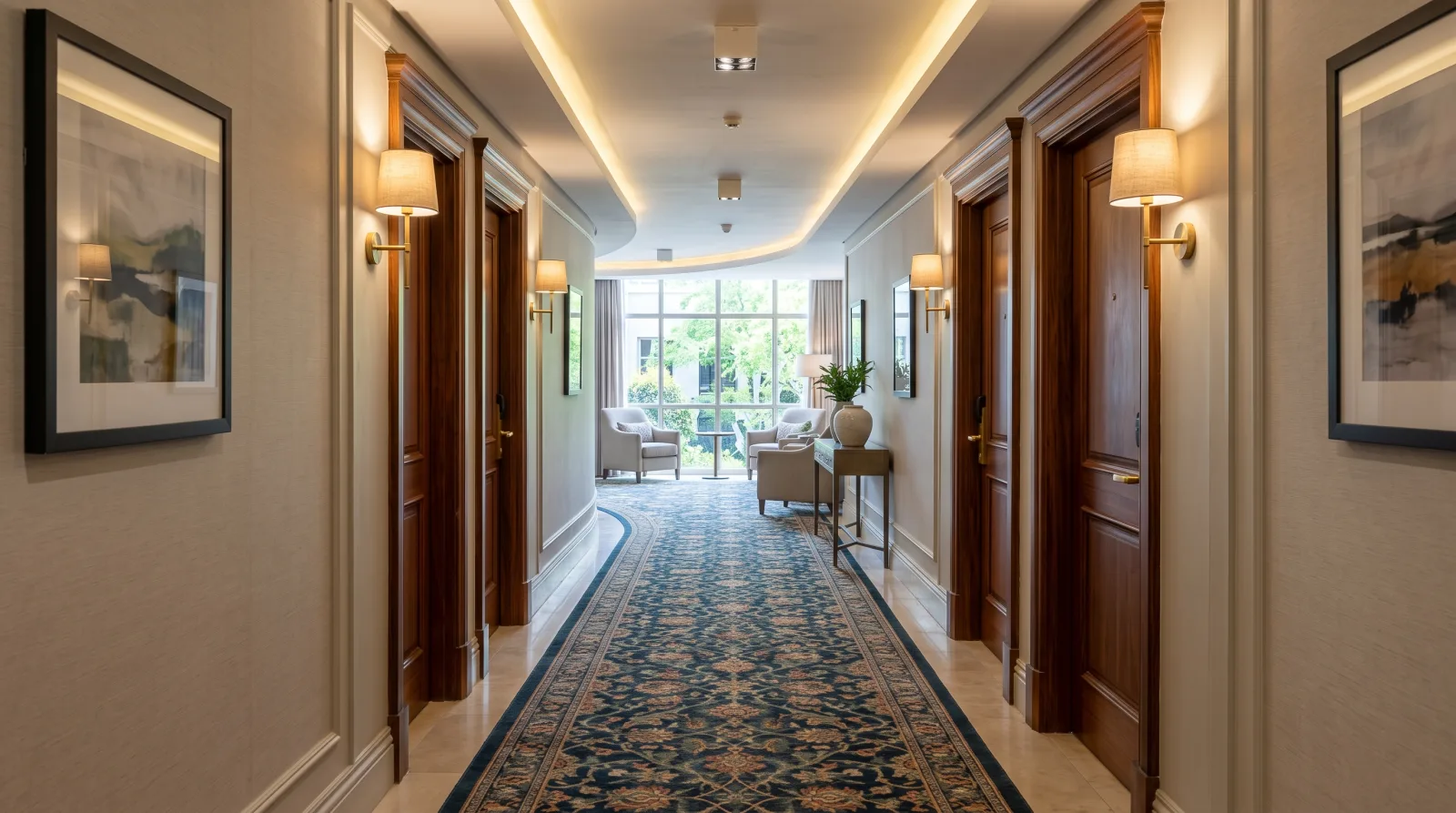 A hotel corridor
