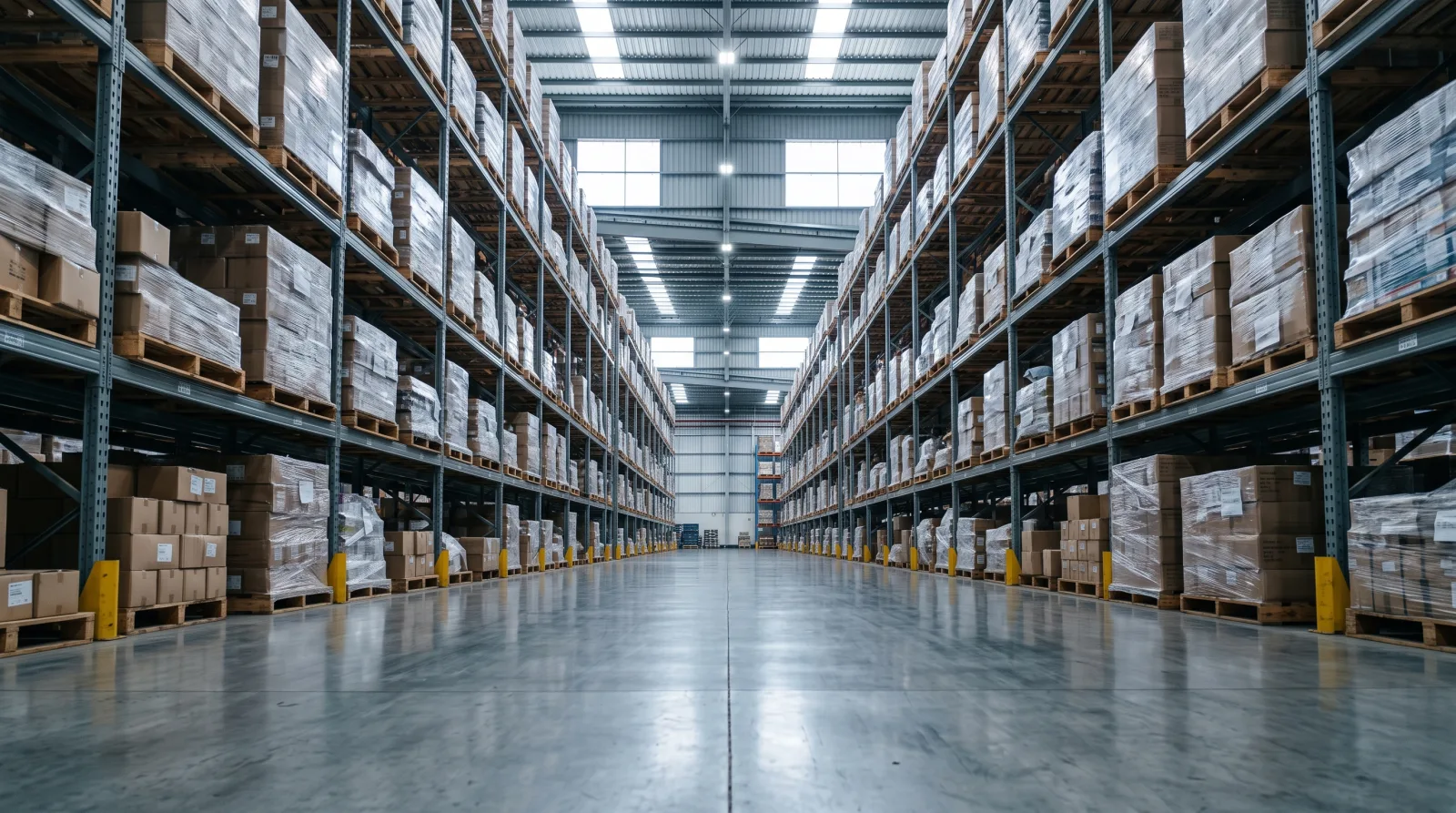 A warehouse aisle with racking