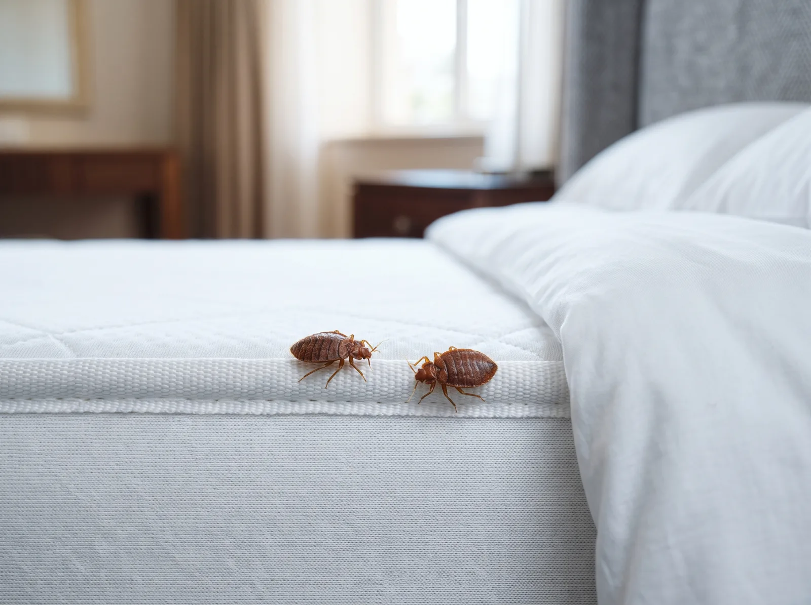 Bed bugs on a mattress seam