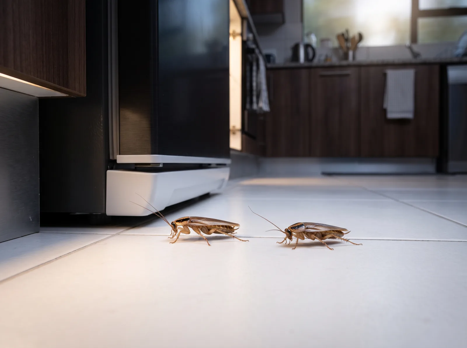 German cockroaches on kitchen floor tiles