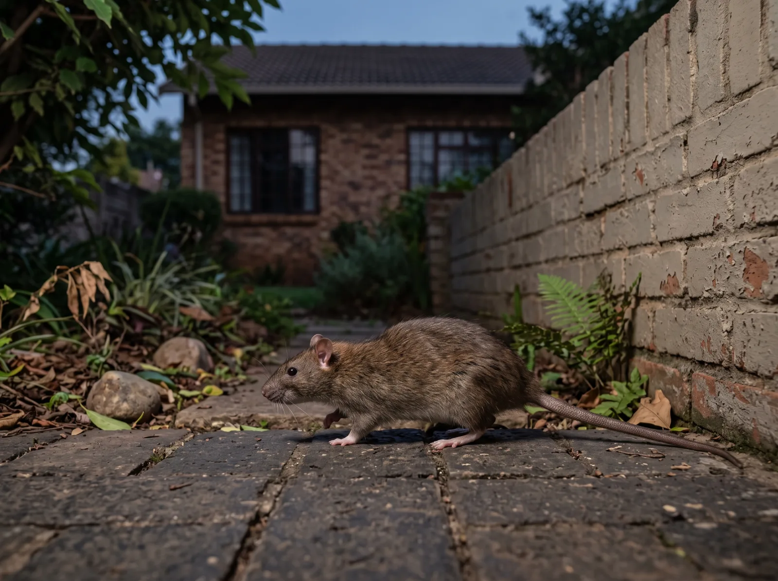 A rat along a garden wall